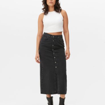 Buttoned Denim Midi Skirt