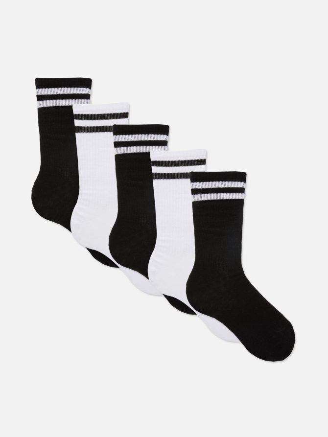 5-Pack Striped Ribbed Crew Socks