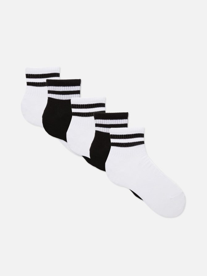 5-Pack Striped Sports Quarter Crew Socks
